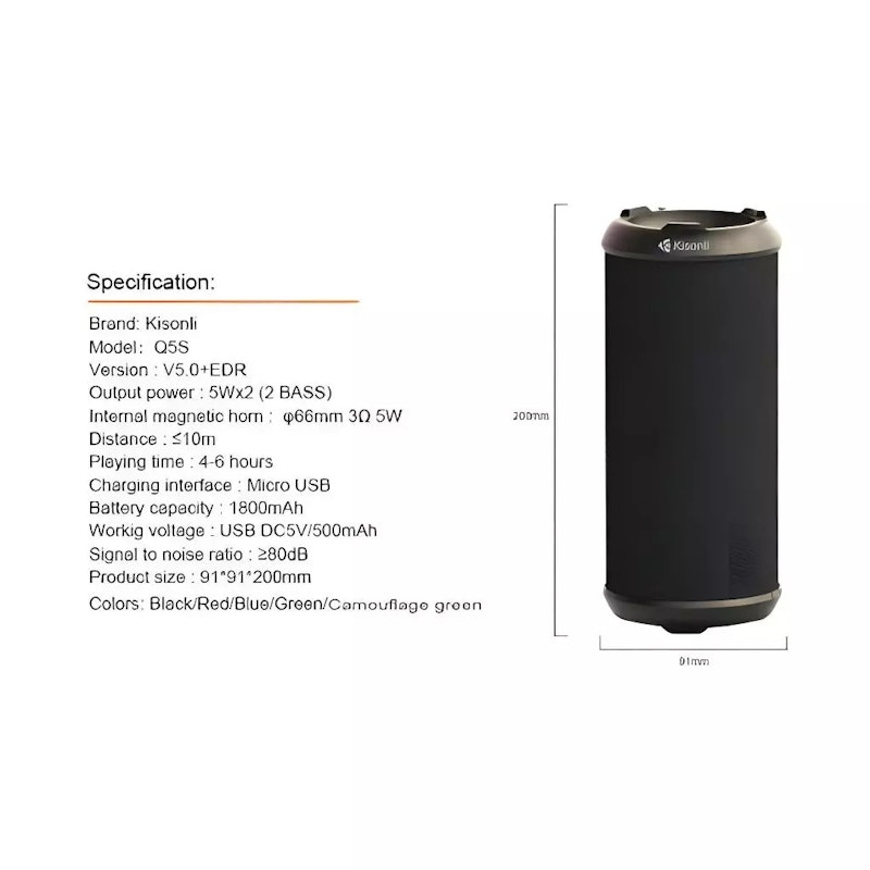 Kisonli Speaker Bluetooth Portable 5