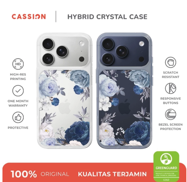 Global Gelora Inovatif Cassion Blue Flowers Hybrid Crystal Case iPhone 17 SSRB-SMALL