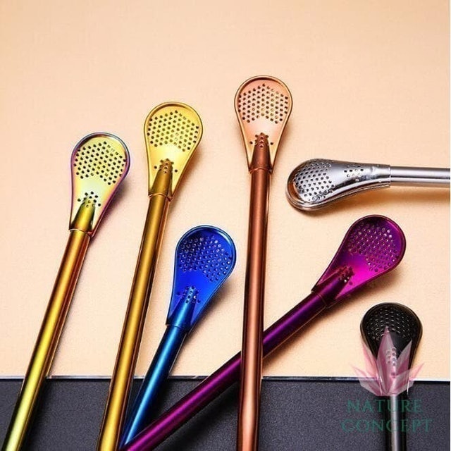 Stainless Steel Straw Spoon Sendok Sedotan