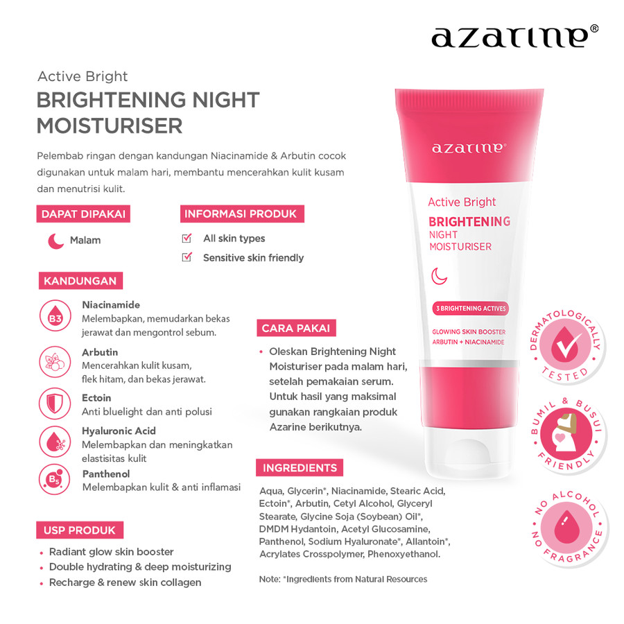 Wahana Kosmetika Indonesia Azarine® Active Bright Brightening Night Moisturiser 