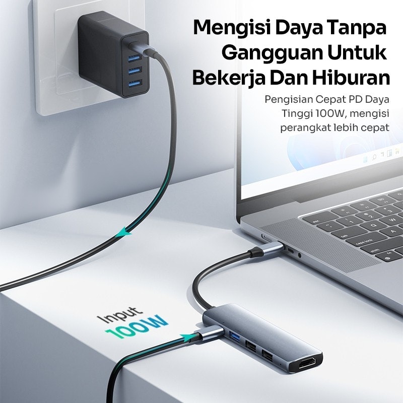 ROBOT Multiport 5 in1 USB Type C HUB Adapter 4