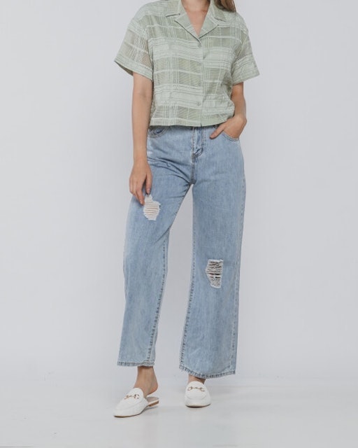 Avril Ripped Wide Leg Denim Jeans 277823