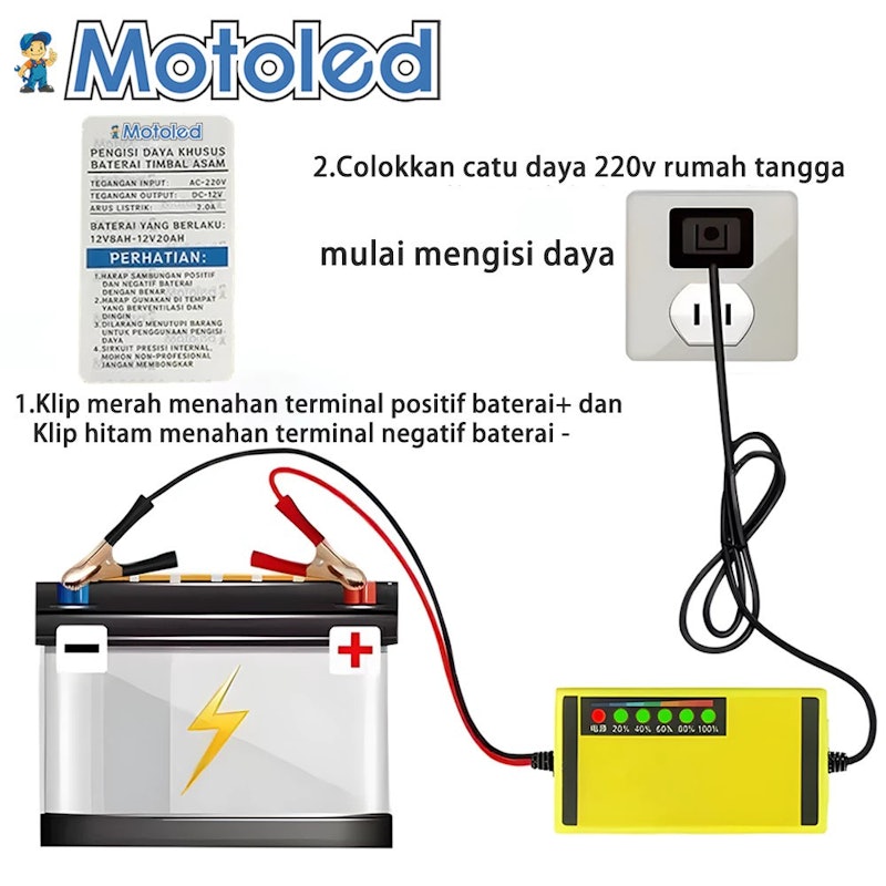 Motoled Charger Aki 2A 12V 3