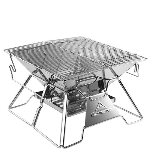 Stainless Steel Portable Camping Fire Pit Foldable Wood Burning Grill 14-inch with Carrying Bag MT-2