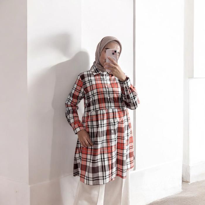  Anyostore AT65 Tartan Kemeja Tunik Flannel