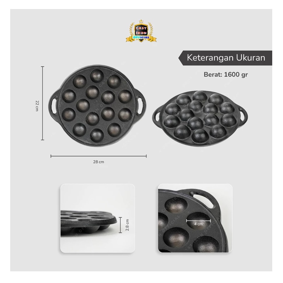 Cast Iron Takoyaki Pan Seasoned 3x 3