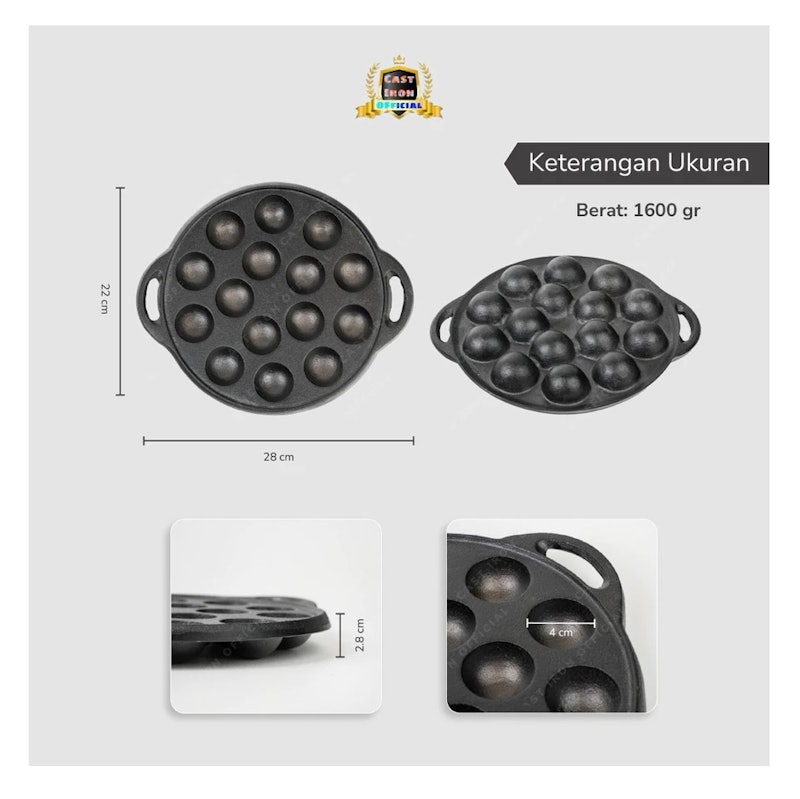 Cast Iron Takoyaki Pan Seasoned 3x 3
