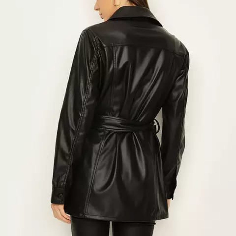 Rise Leather Leather Jacket Mode Kameja Tali Pinggang