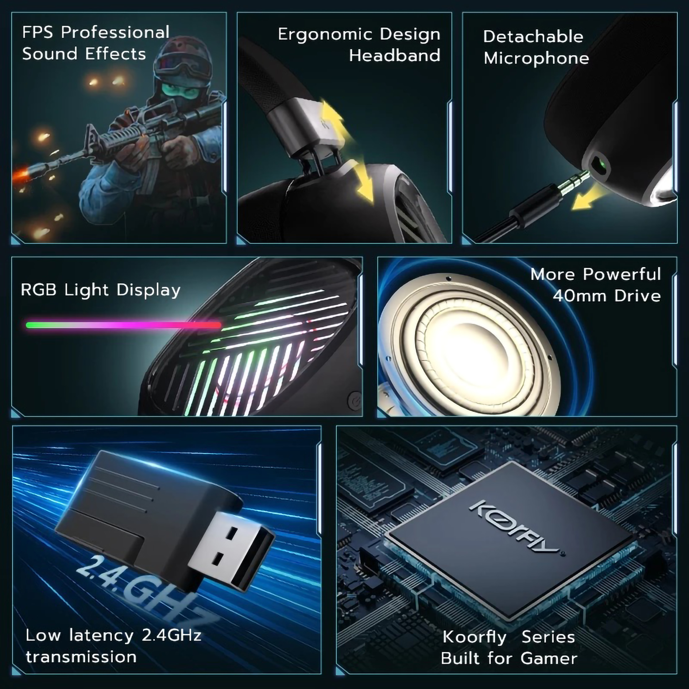  Koorfly Wireless Gaming Headset KF-X PRO