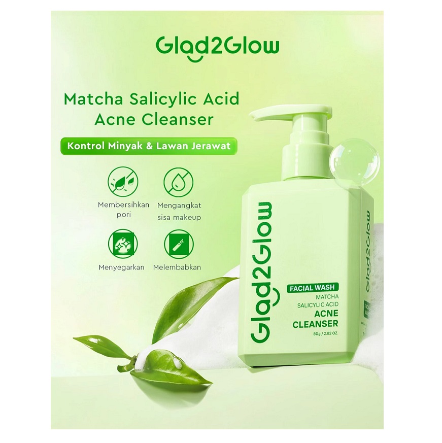 Suntone Wisdom Indonesia Glad2Glow Matcha Salicylic Acid Acne Cleanser