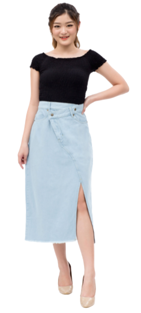 Asymetric Midi Denim Skirt 