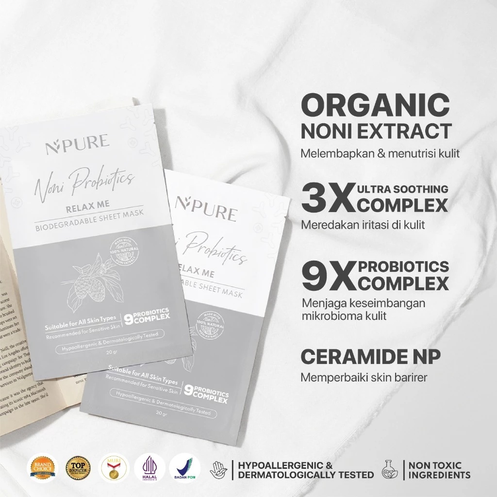 Penta Natural Kosmetindo N'PURE Noni Probiotics Relax Me Biogradable Sheet Mask