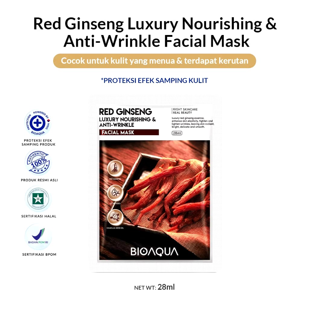 Permata Indo Kav BIOAQUA Red Ginseng Luxury Nourishing & Anti-Wrinkle Facial Mask