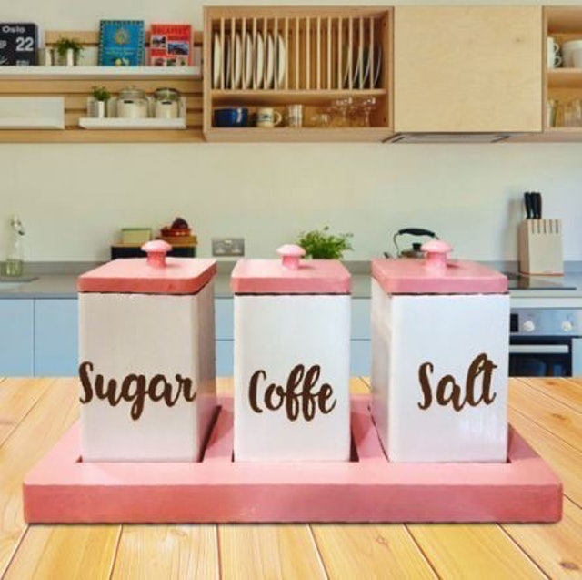  Toples Tempat Kopi Gula Teh Garam Set Kayu Natural