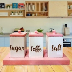 Toples Tempat Kopi Gula Teh Garam Set Kayu Natural