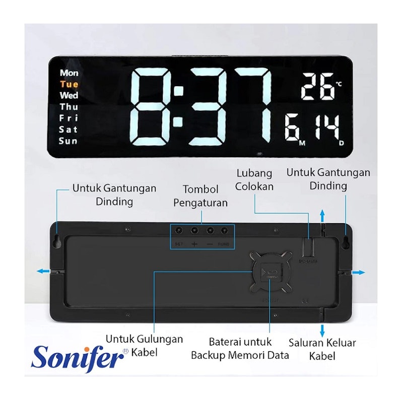 Sonifer Jam Dinding Timer Countdown Digital 39 x 13 cm