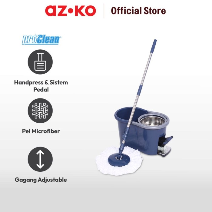 Aspirasi Hidup Indonesia AZKO Proclean Set Alat Pel Putar Dengan Ember 2 In 1 - Biru