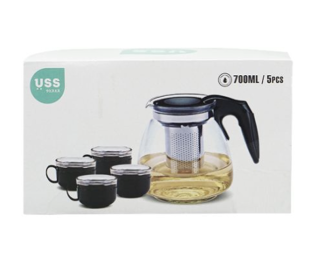 PT Usaha Sukses Sentosa USS Teapot with Black Cups 5 pcs 8991676010283