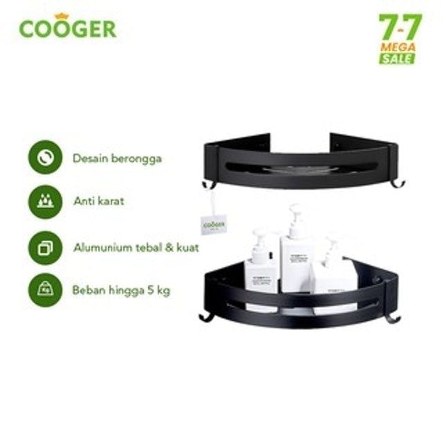 COOGER Rak Kamar Mandi Sudut Aluminium 1 Susun Tempel Dinding
