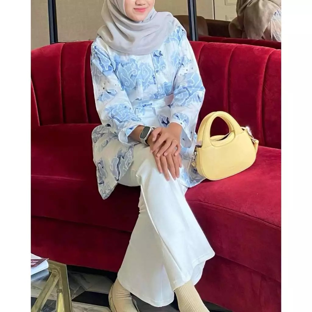 Trusmi Group Batik Trusmi Tunik Batik Motif Mega Mendung Bumi Tali Mop Biru 