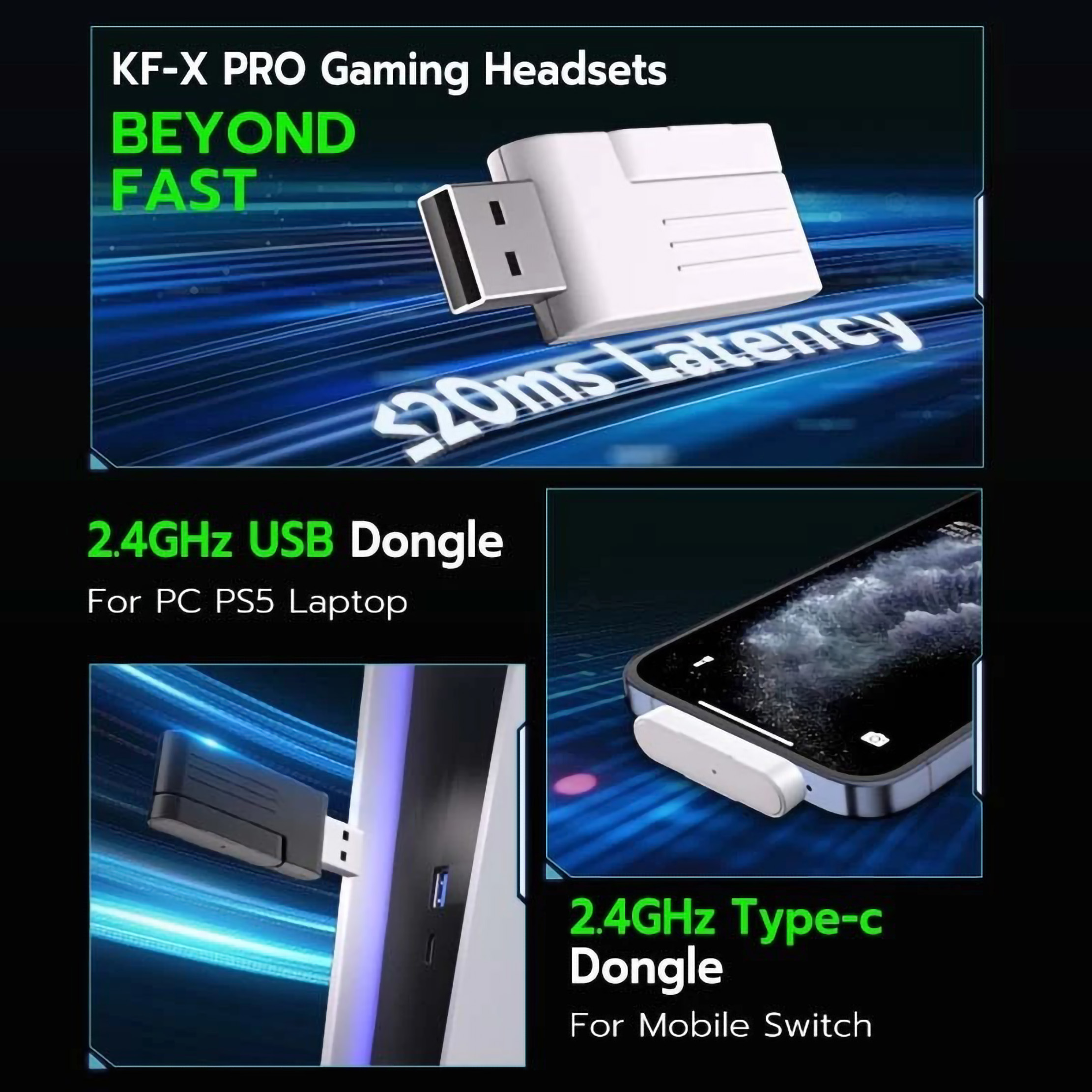  Koorfly Wireless Gaming Headset KF-X PRO