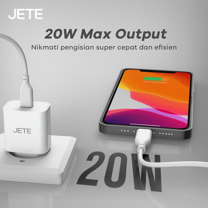 Doran Sukses Indonesia JETE Adaptor MFI Fast Charging 20W + Kabel USB Type C to Lightning EM1