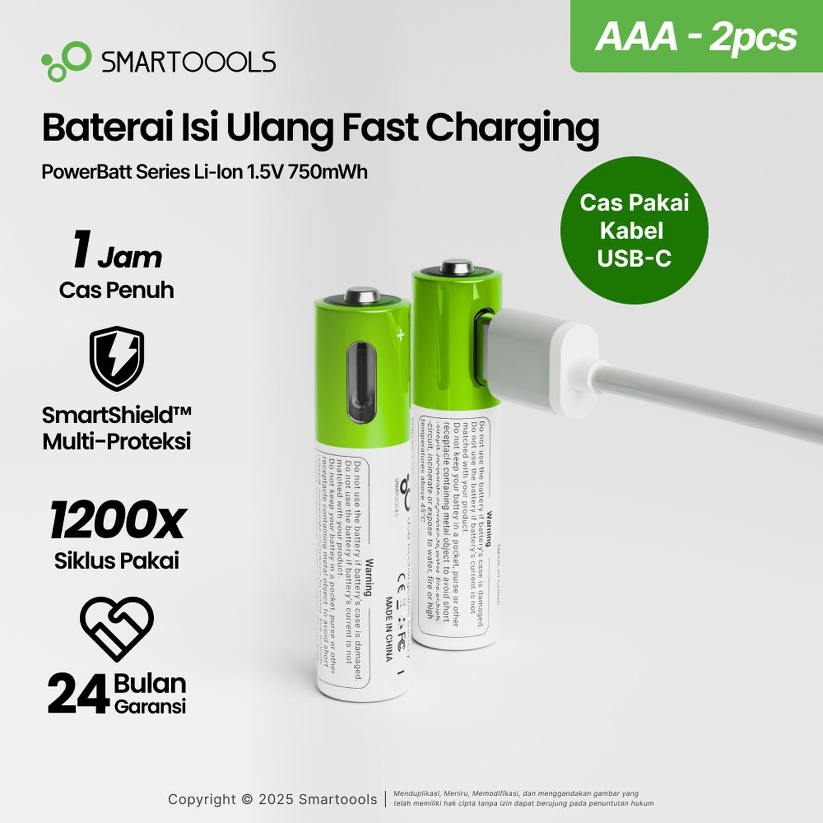 Smartoools PowerBatt Series Baterai Isi Ulang AAA 1.5V 2 Pcs 5
