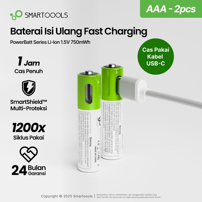 Smartoools PowerBatt Series Baterai Isi Ulang AAA 1.5V 2 Pcs 5