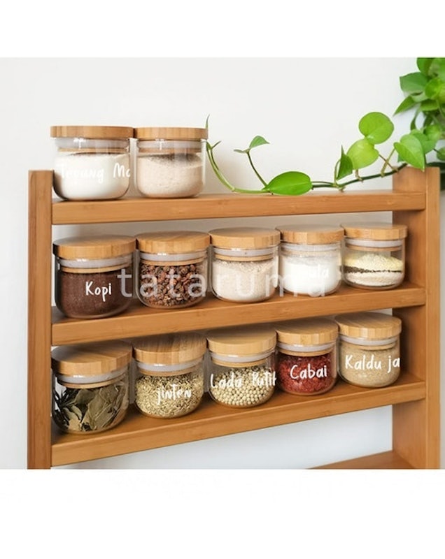 MIDO Toples Bumbu Kaca Tutup Bambu 2