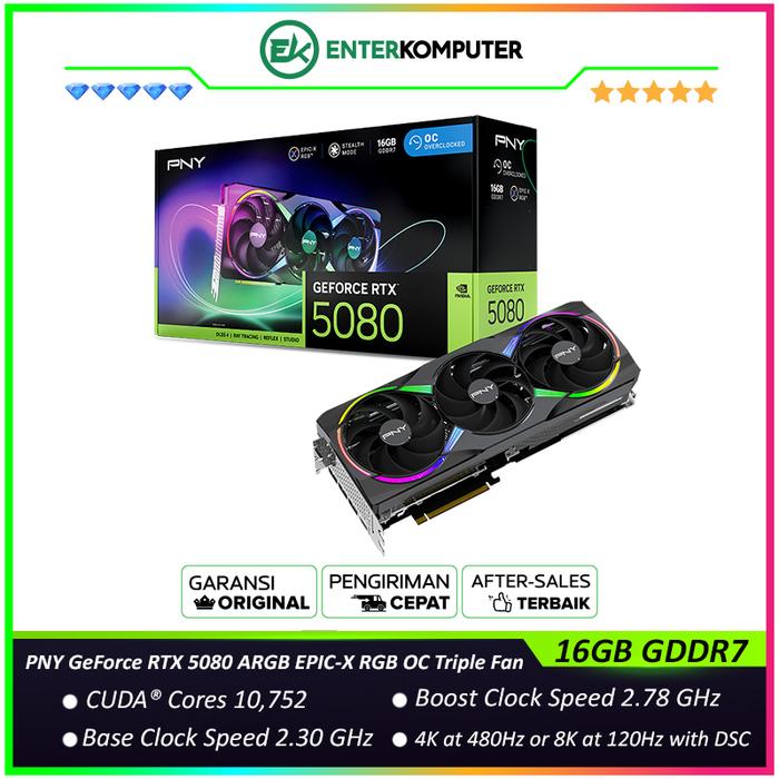 PNY GeForce RTX™ 5080 ARGB EPIC-X RGB™ Overclocked Triple Fan 5