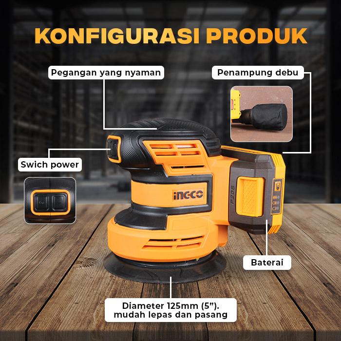 Ingco Teknika Indonesia INGCO P20S Cordless Random Orbital Sander CROSLI2001