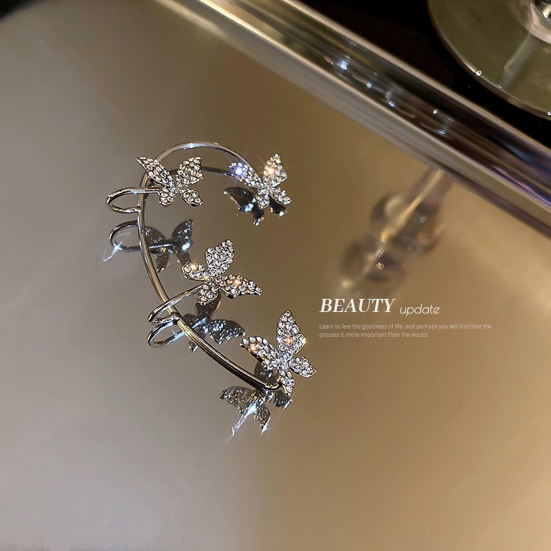 Simple Gold Silver Earrings Butterfly Crystal Ear Clip 3