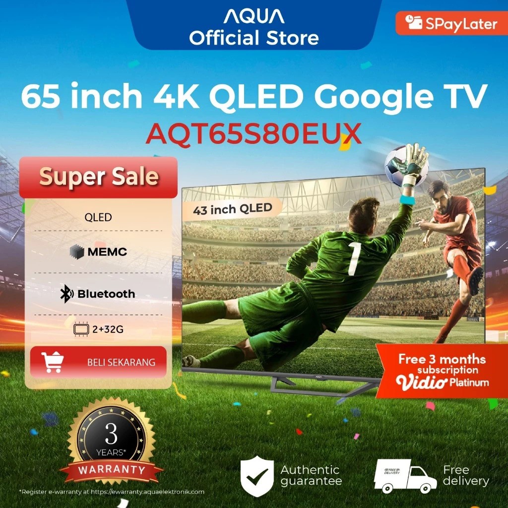 AQUA 65 Inch 4K QLED Google TV AQT65S80EUX