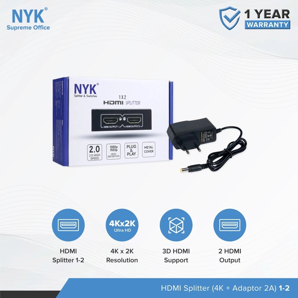 NYK 1x2 HDMI Splitter