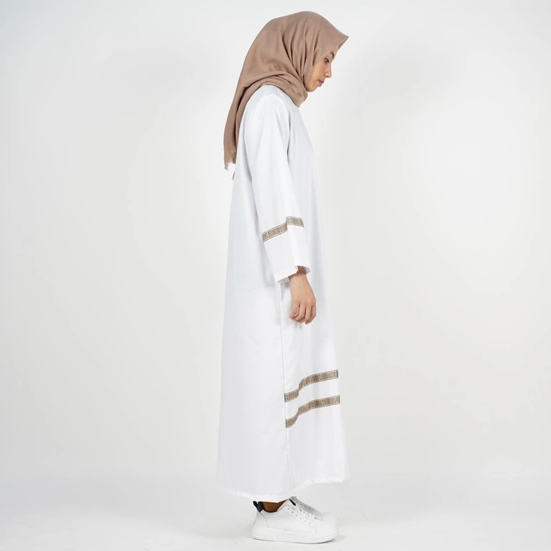 Dailyoutfits Abaya Gamis Classic White Etnic Stripes 3