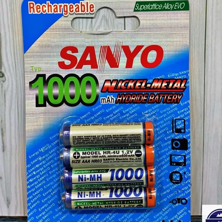 SANYO Electric SANYO Rechargeable Hydride Battery 1000 mAh AAA 1.2v HR-4U