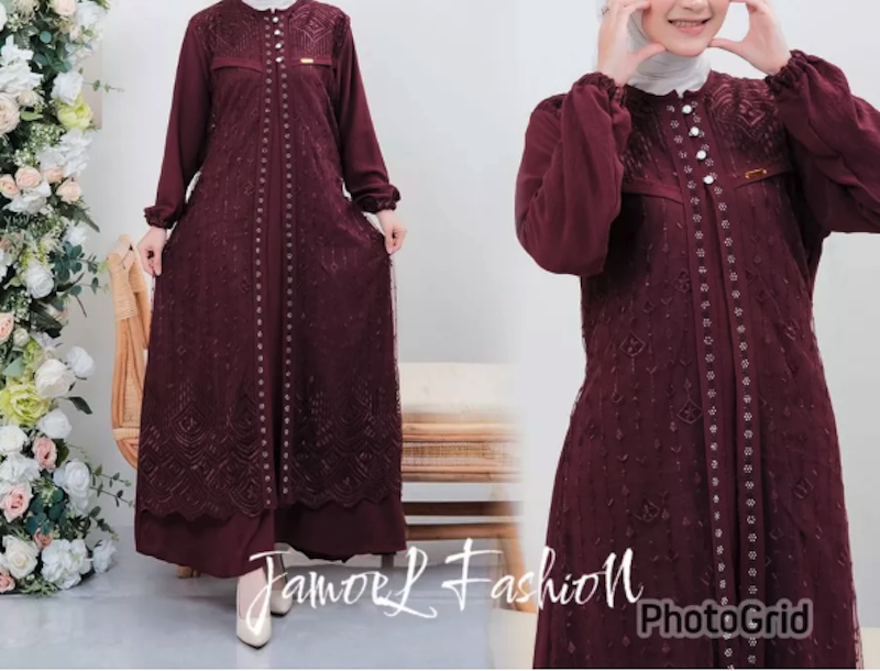 Jamoel Zayana Gamis Brokat Burgundy 2