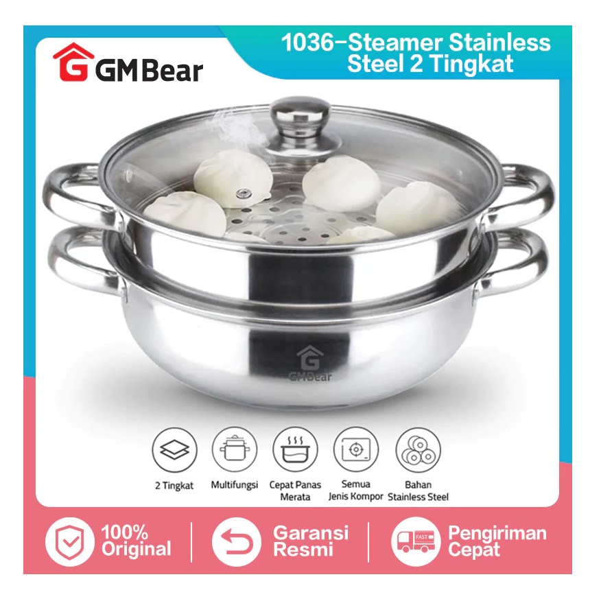 Selalu Sukes Prima GM Bear Steamer Stainless Steel 2 Tingkat  1036