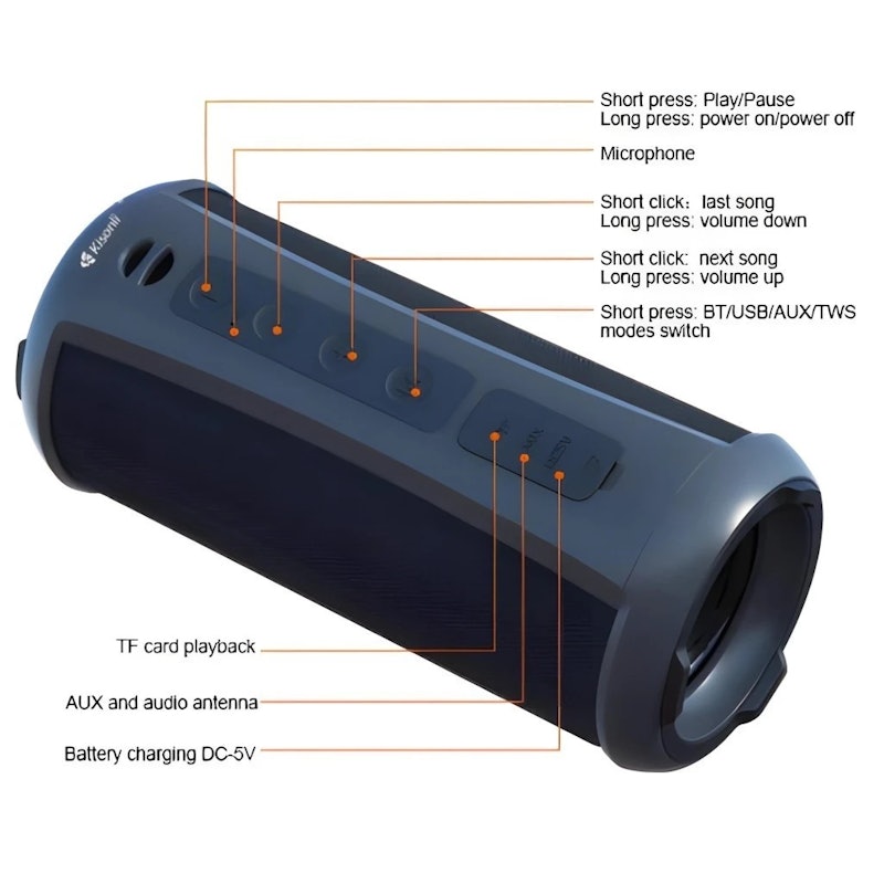 Kisonli Speaker Bluetooth Portable 4