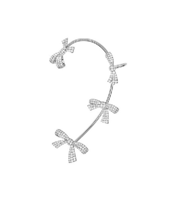 Buhotei Silver Diamond Bow Earrings Clip On