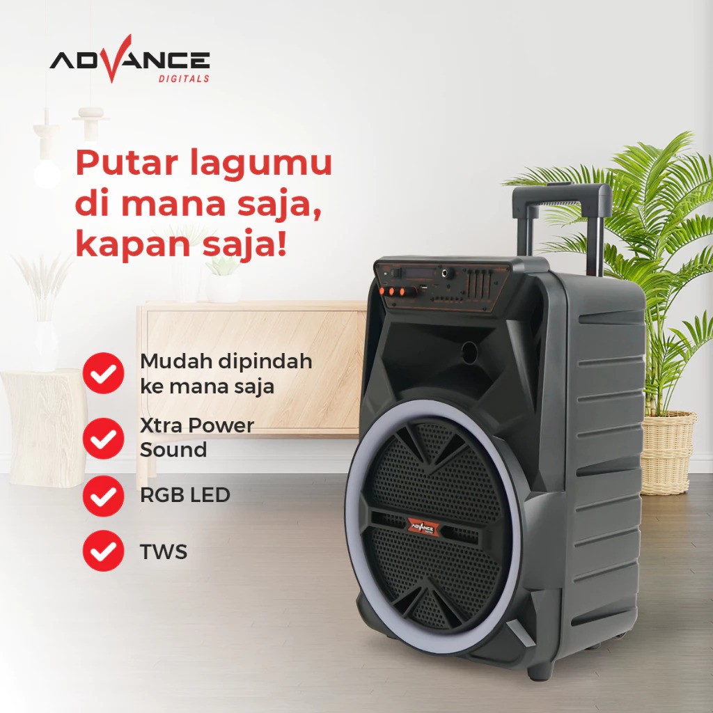 Advance Speaker Bluetooth 12 Inch Free 2 Wireless Mic 2
