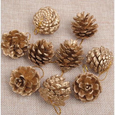 Hiasan Pohon Natal Buah Pinus Silver Gold