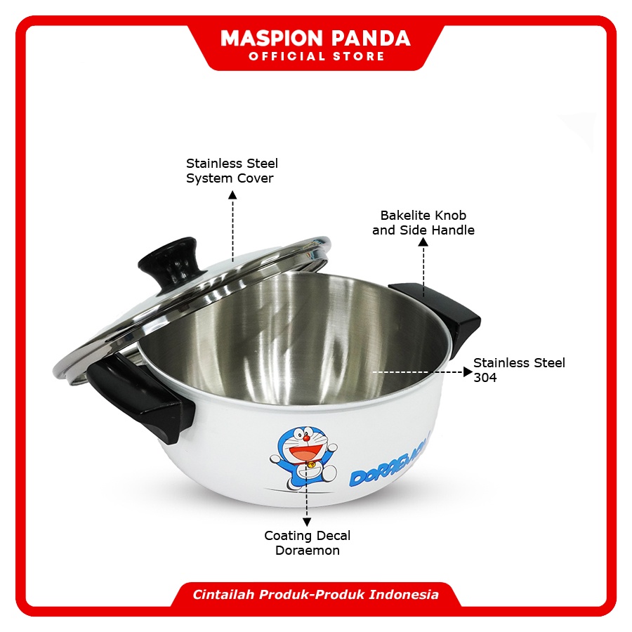 Maspion Logam Jawa Maspion Maxim Doraemon Dutch Oven Bowl 16 cm with Glass Cover