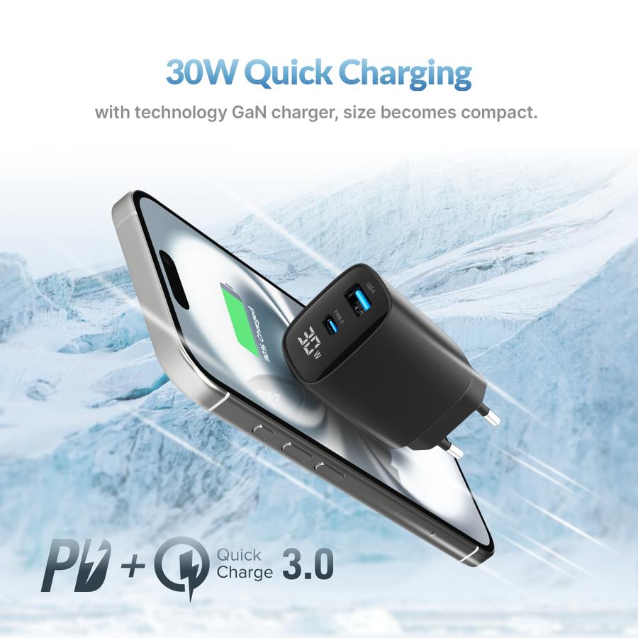 Erajaya Swasembada Uneed 2 Ports 30W GaN Charger with Display  UCH433