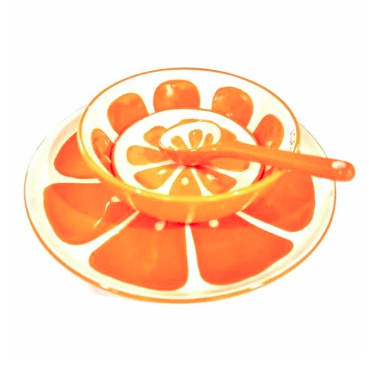 Rumadeco Piring Mangkok Sendok Keramik Set Motif Buah