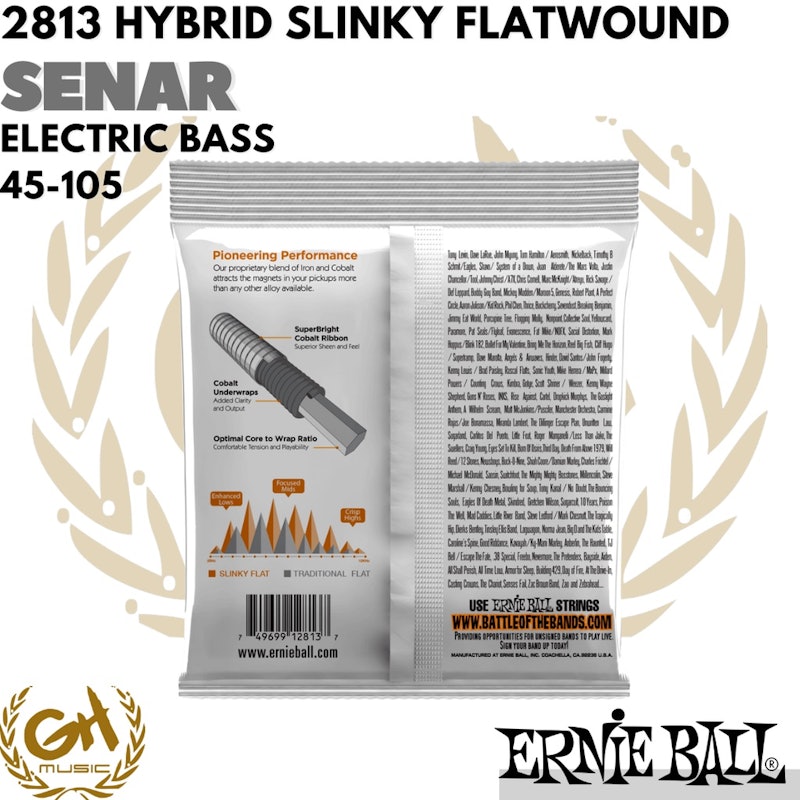 Ernie Ball Hybrid Slinky Cobalt Flatwound Electric Bass Strings 45-105 2