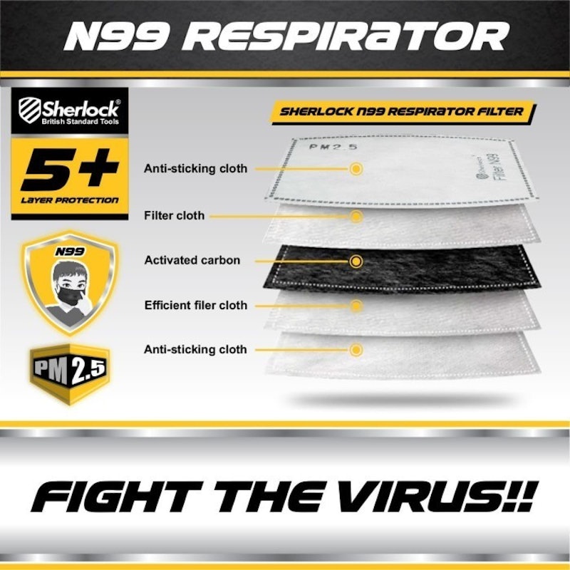 Sherlock Masker Respirator with Dual Valve with N99 Carbon Filter 2
