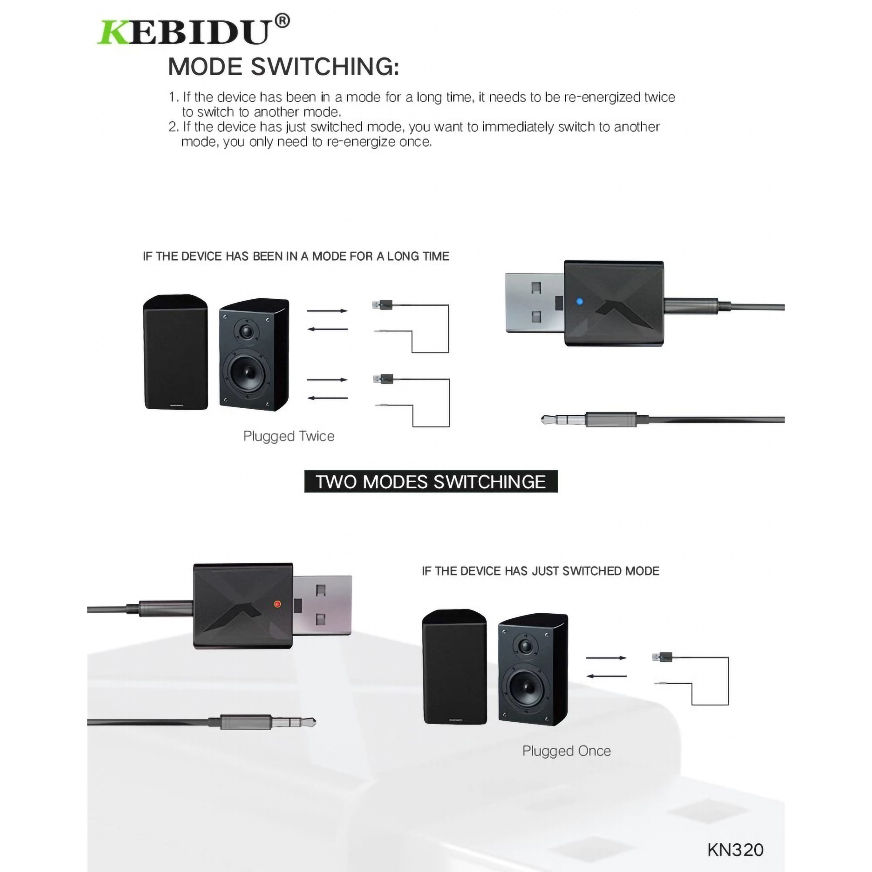 Kebidu 2-in-1 Bluetooth 5.0 Adapter Transmitter & Receiver KN320