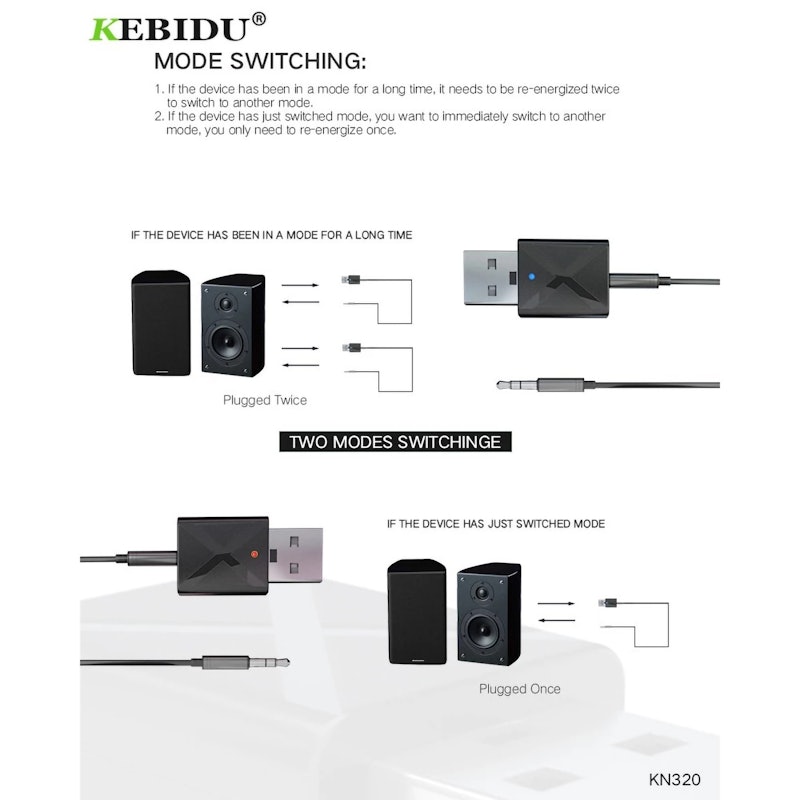 Kebidu 2-in-1 Bluetooth 5.0 Adapter Transmitter & Receiver 5