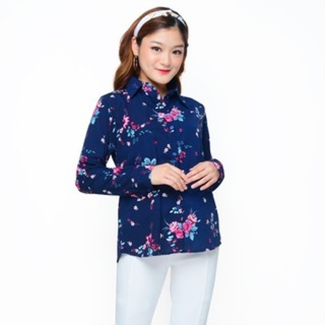 Moeh Baju Kemeja Wanita Korea Lengan Panjang Corak Bunga 4